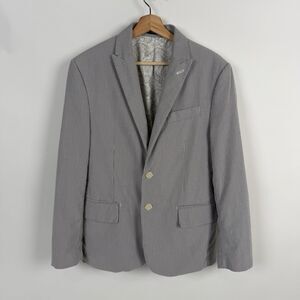 Express Blazer Men’s 38S Gray Seersucker Skull Crossbones Cotton Sport Coat